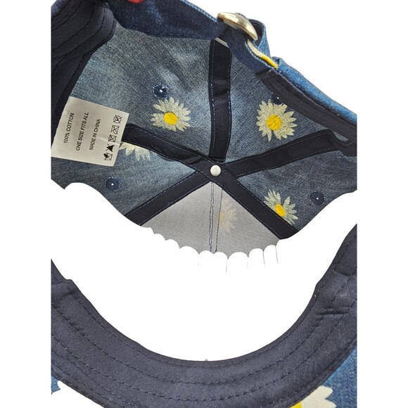 Denim Like Daisy Flower Baseball Cap Hat Blue  Yellow White Adjustable - Picture 7 of 8